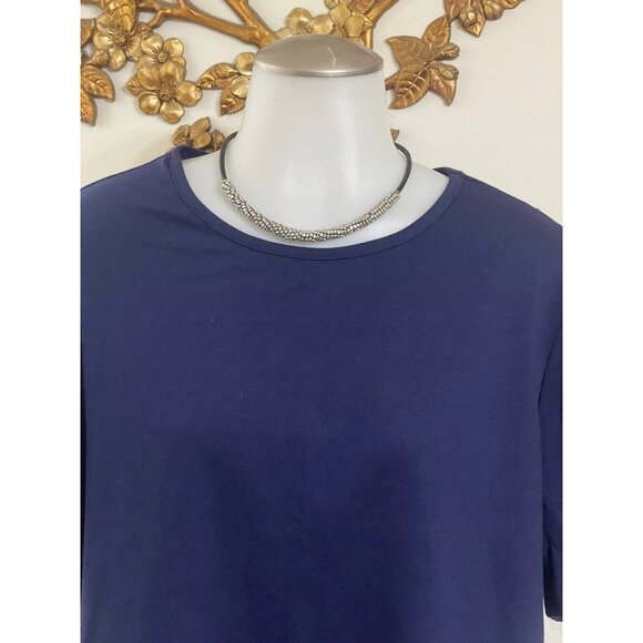 BLAIR.Women short sleeve pullover with embroidered flower‎ navy size LG - Picture 3 of 11